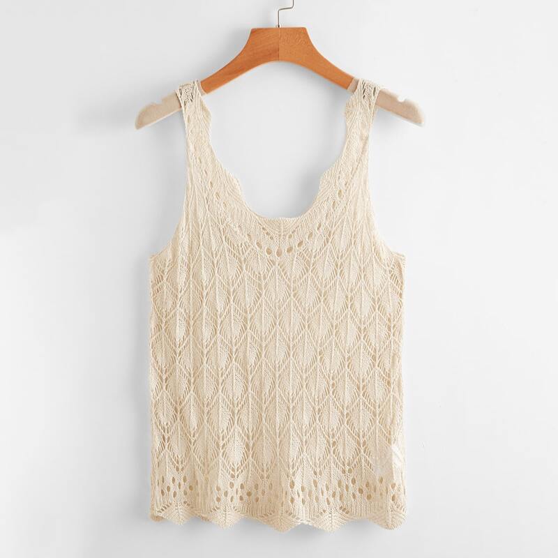 

Solid Open Stitch Cover Up, Beige