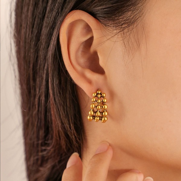 

Hollow Out Round Ball Decor Earrings, Gold