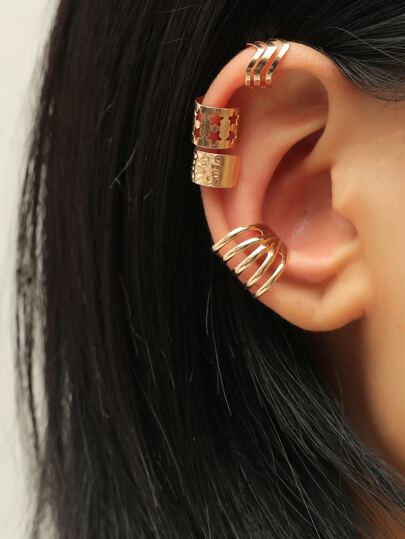 4pcs hollow out star decor ear cuff