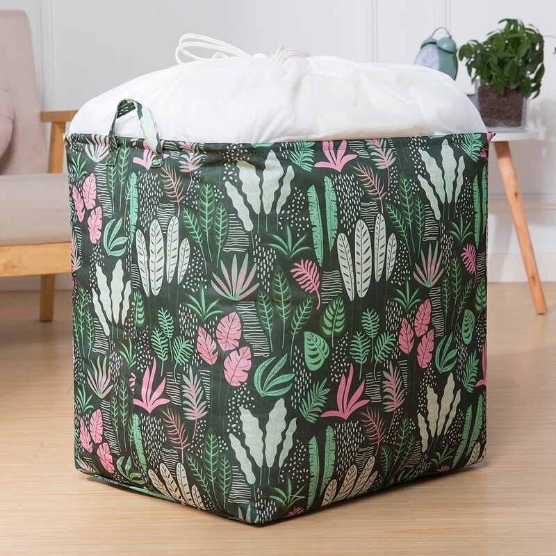

Leaf Print Clothes Storage Basket, Dark green