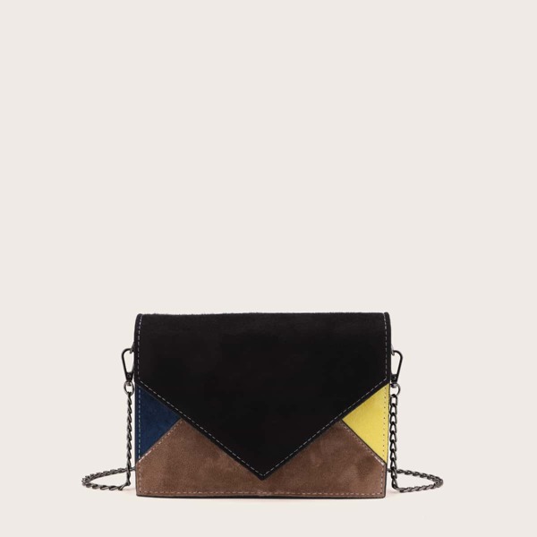 

Color Block Flap Chain Crossbody Bag, Multicolor