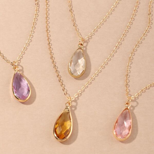 

4pcs Toddler Girls Water Drop Charm Necklace, Multicolor