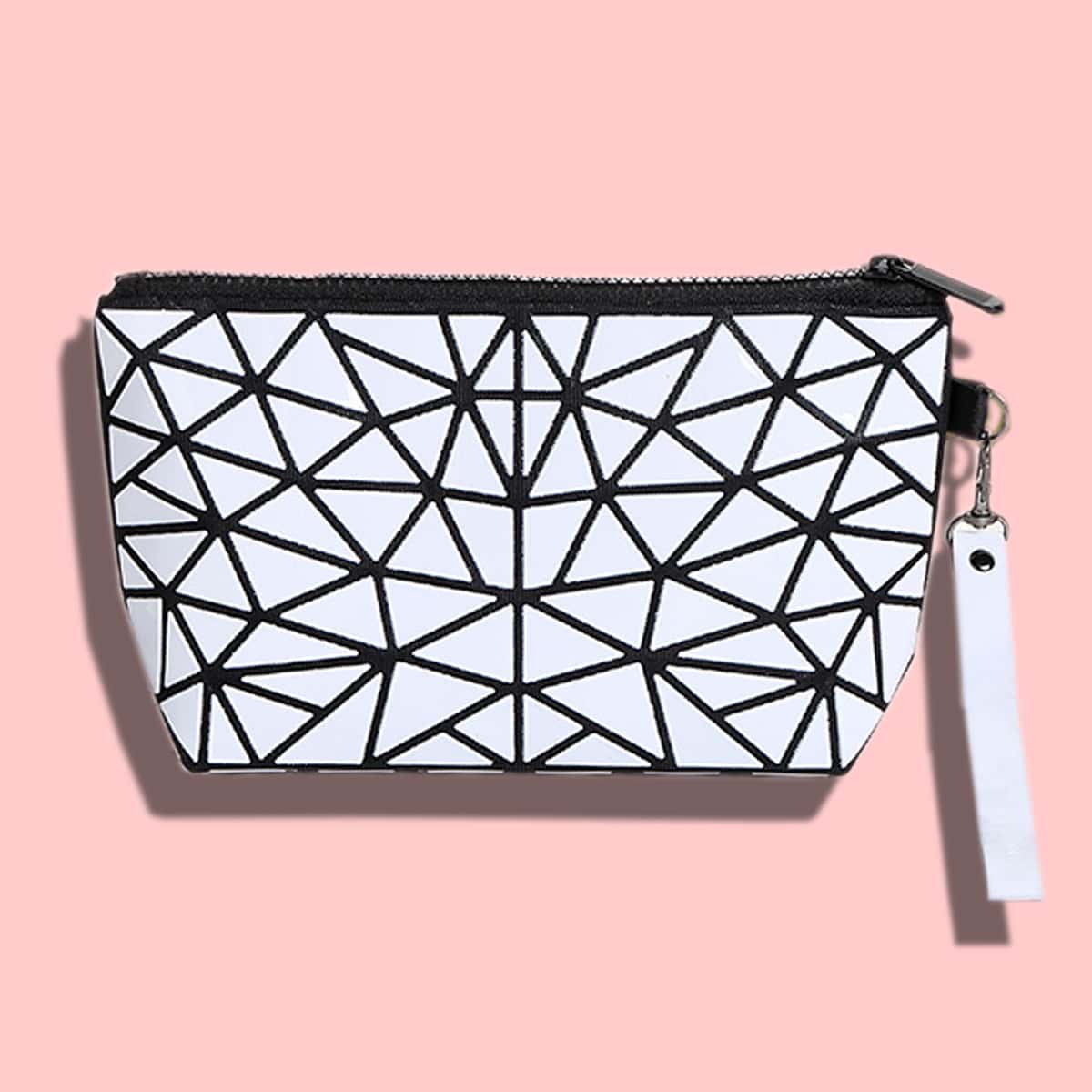 

Geometric Pattern Makeup Bag, White