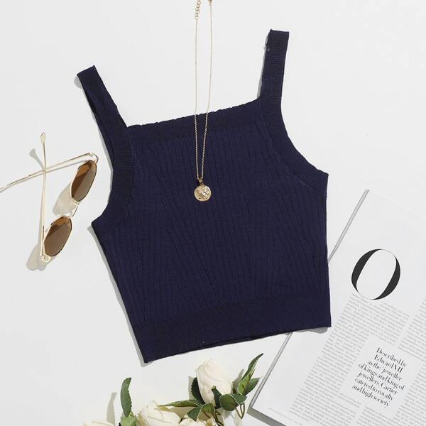 

Crop Rib-knit Cami Top, Navy blue