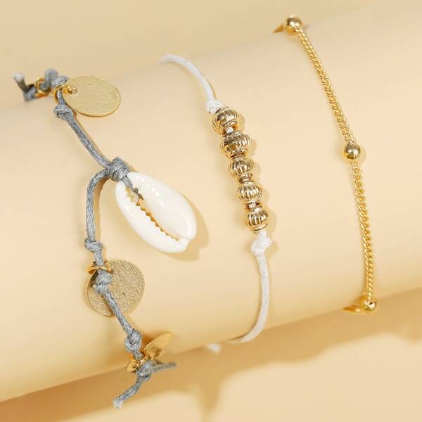 

3pcs Shell Charm Anklet, Multicolor