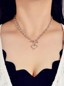 Heart Charm Necklace - Silver - View 1