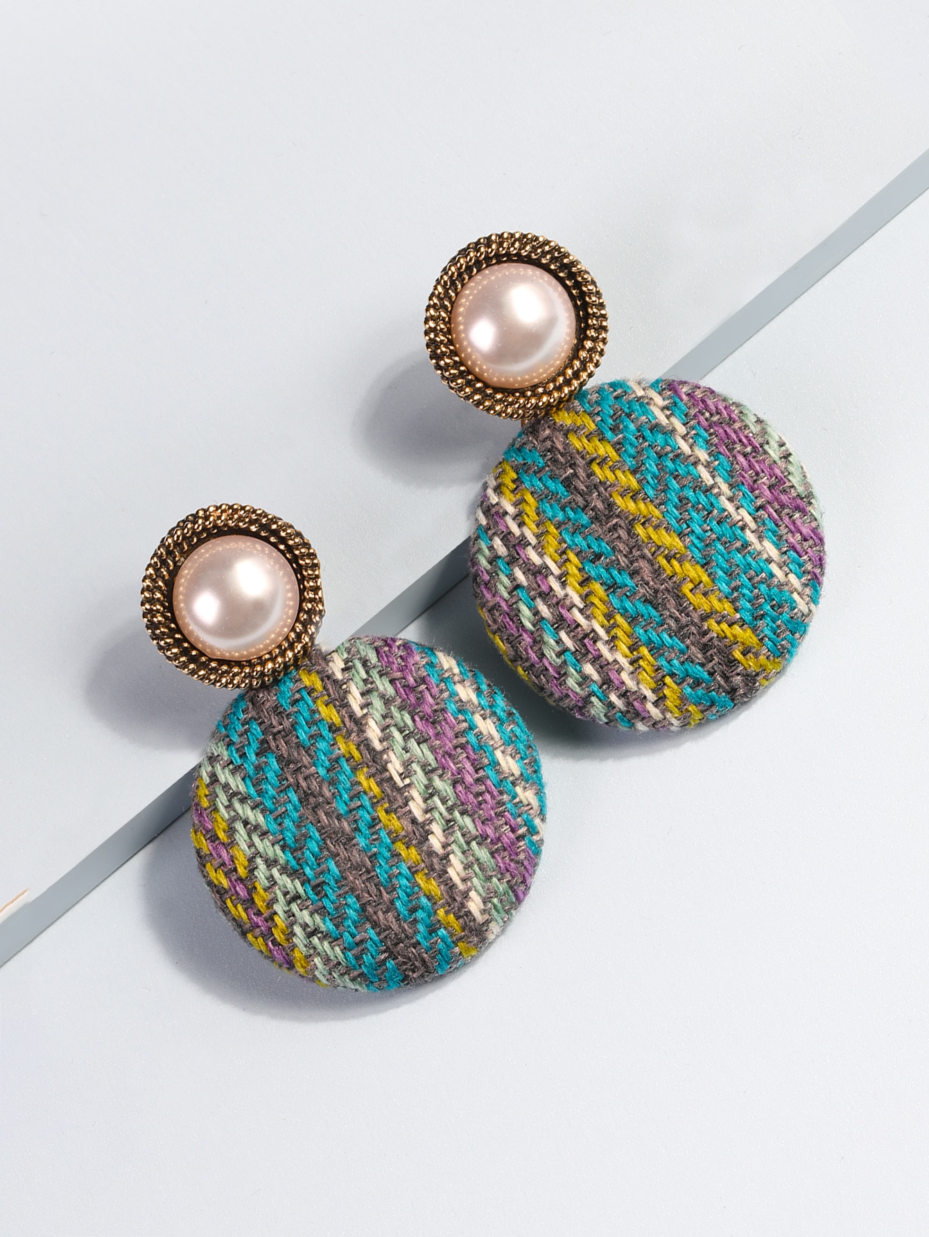Faux Pearl Decor Colorblock Round Earrings thumbnail