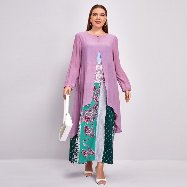

Plus 2 In 1 Graphic Print Maxi Dress, Multicolor