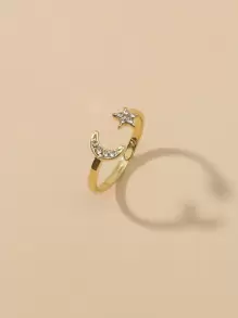 Nhẫn trang trí mặt trăng & ngôi sao Rhinestone - Vàng - Xem 1