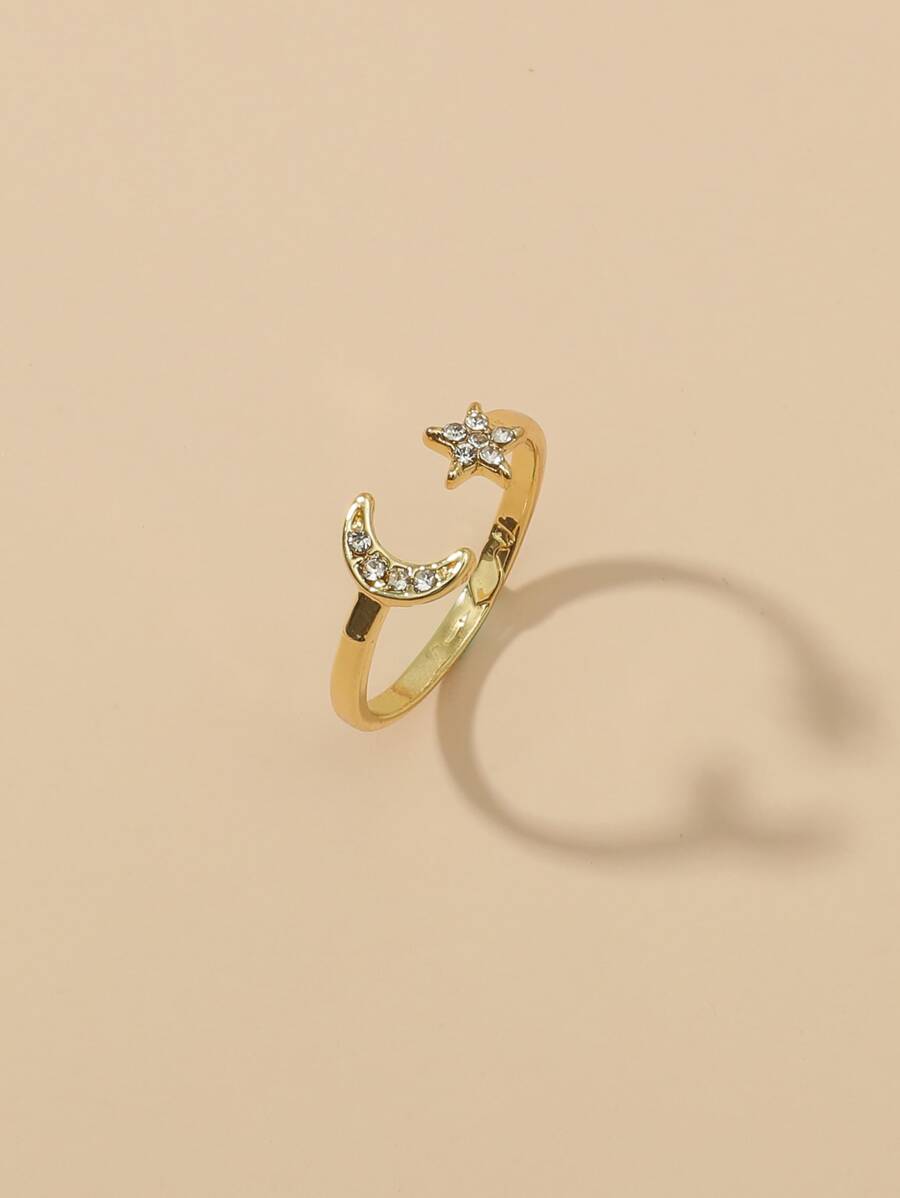 Nhẫn trang trí mặt trăng & ngôi sao Rhinestone - Vàng - Xem 1
