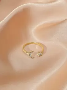 Nhẫn trang trí mặt trăng & ngôi sao Rhinestone - Vàng - Xem 2
