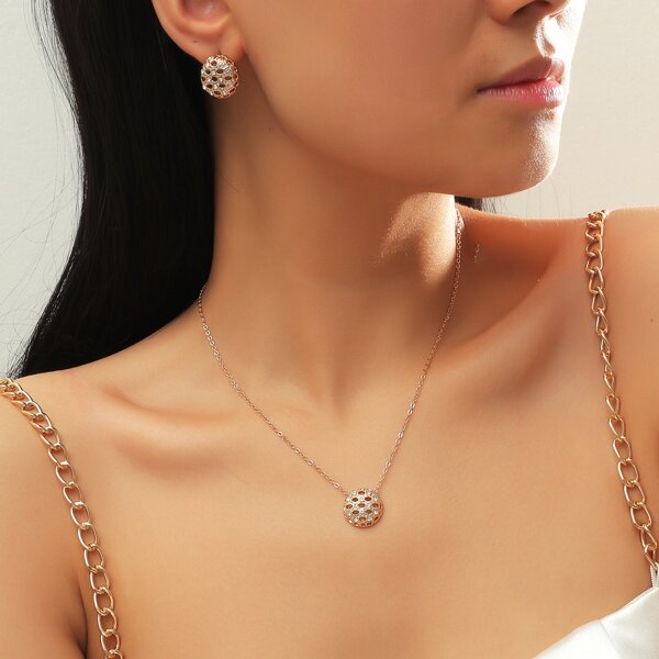 

3pcs Rhinestone Decor Jewelry Set, Gold