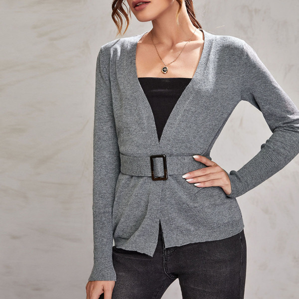 

Open Front Belted Cardigan, Dark grey