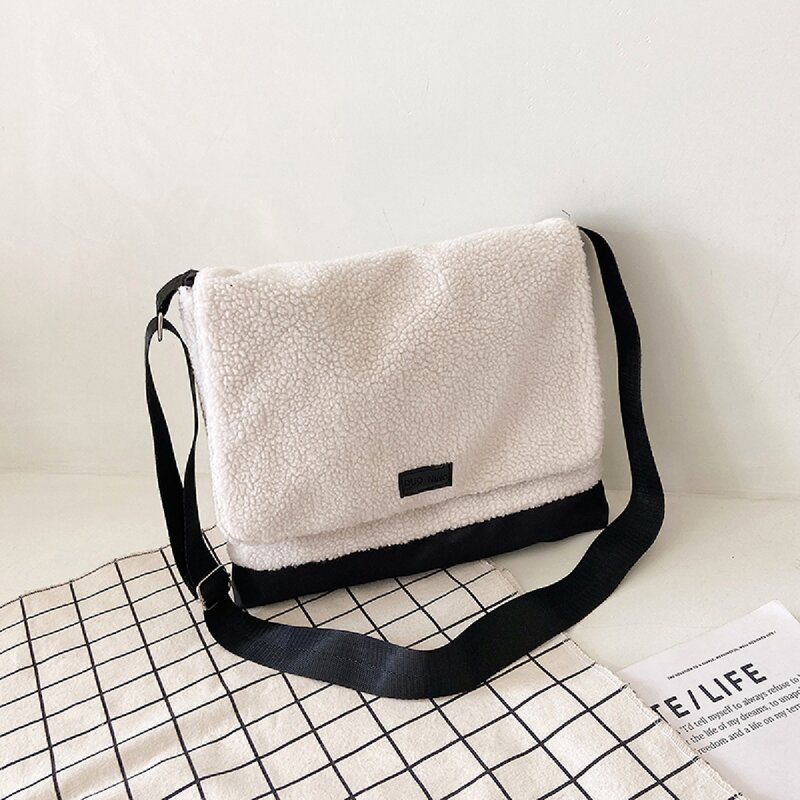 

Colorblock Teddy Crossbody Bag, Black and white