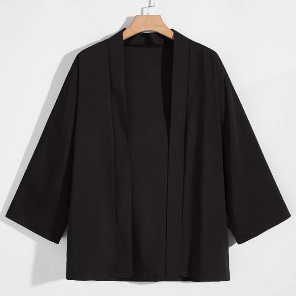 

Men Open Front Solid Shirt, Black