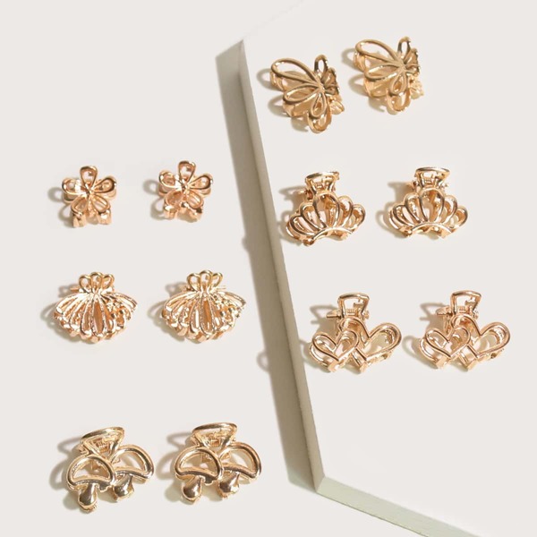 

6pairs Toddler Girls Metal Hair Claw, Gold