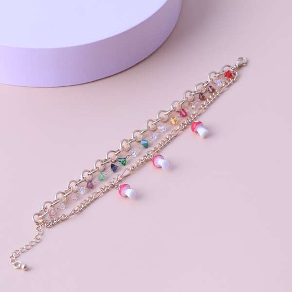 

Mushroom Charm Layered Bracelet, Gold
