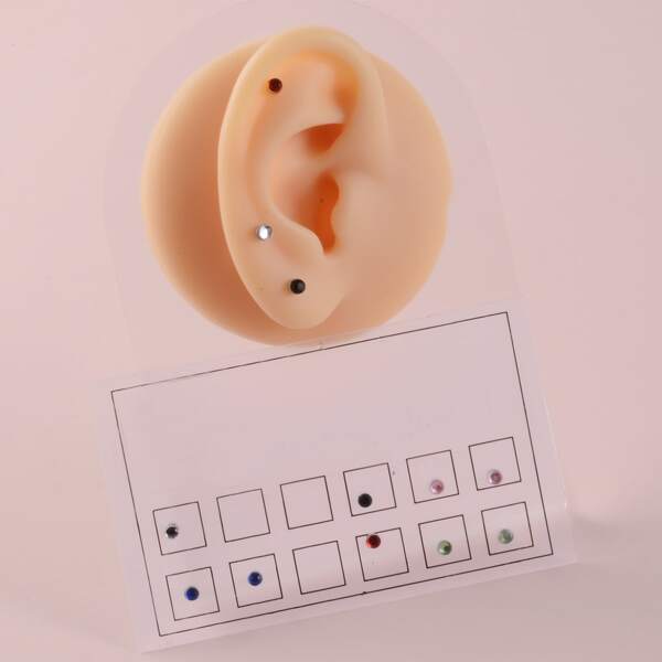 

12pcs Rhinestone Decor Earrings, Multicolor