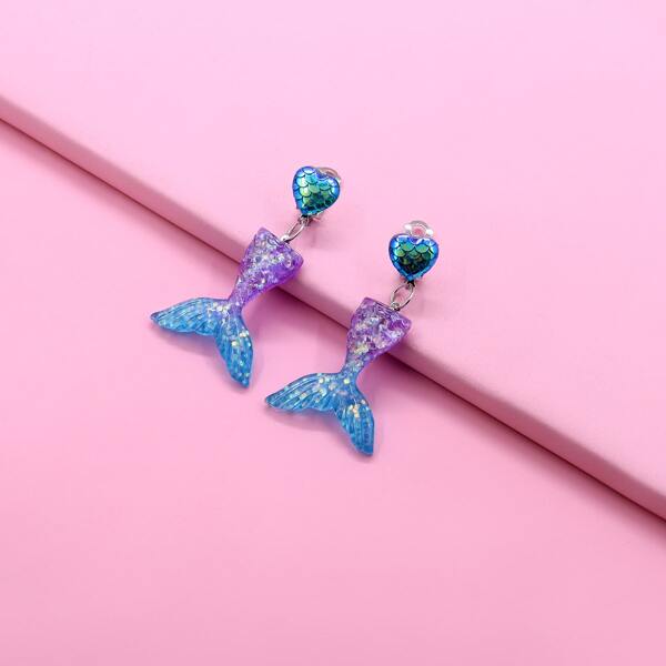 

Girls Fish Tail Decor Earrings, Multicolor