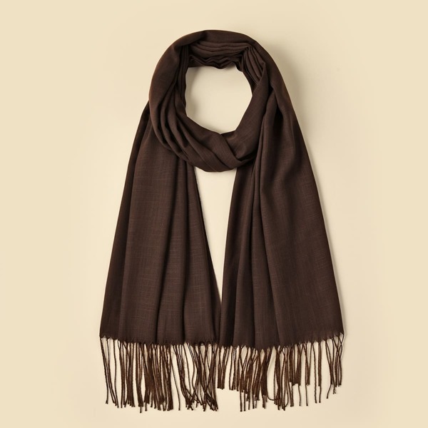 

Solid Fringe Hem Scarf, Coffee brown