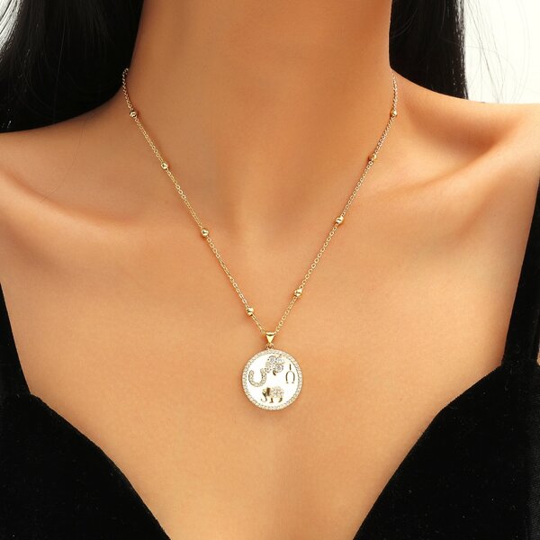 

Animal Engraved Round Charm Necklace, Gold