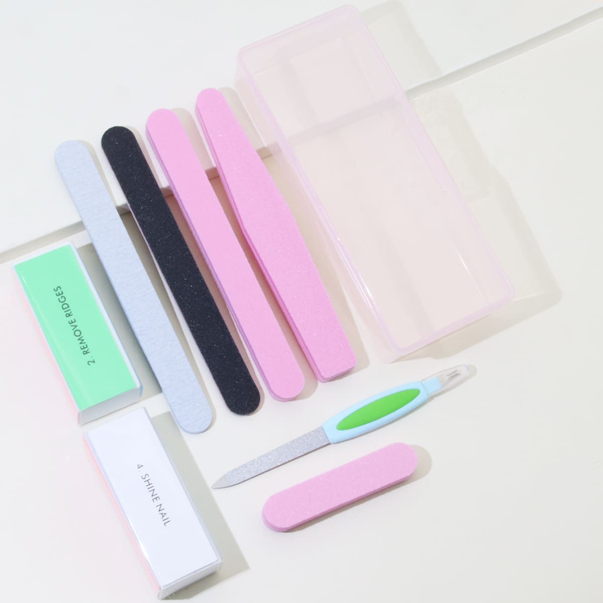 

8pcs Nail File Brush Set With Case, Multicolor