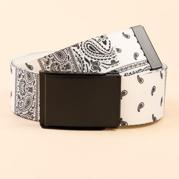 

Men Paisley Print Tape Belt, White