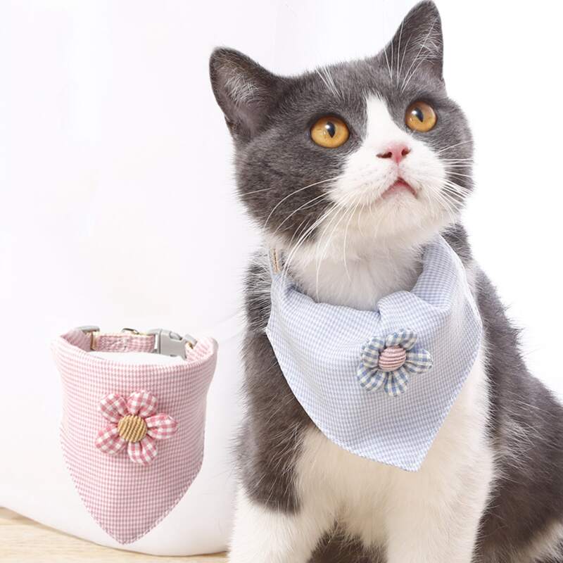 

1pc Floral Gingham Triangle Scarf & Cat Collar, Multicolor
