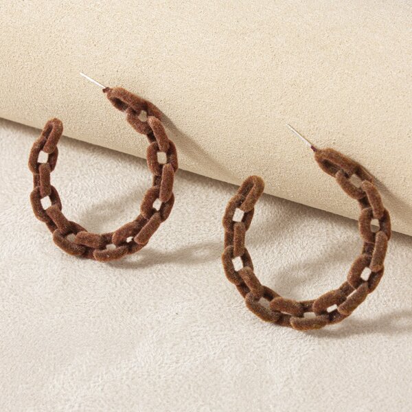 

Chain Cuff Hoop Earrings, Coffee brown