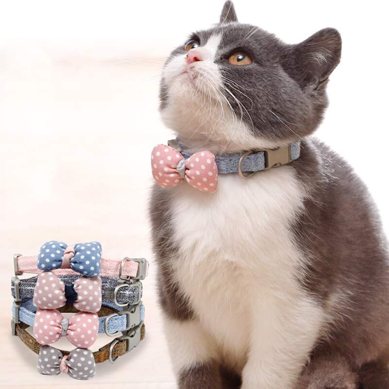 

1pc Random Polka Dot Bow Decor Cat Collar, Multicolor
