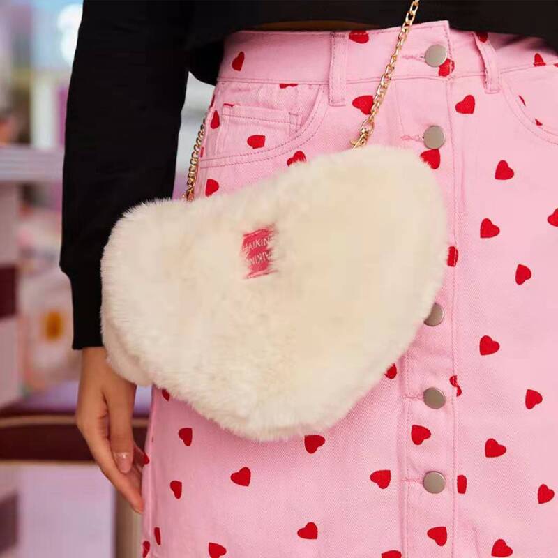 

Faux Fur Fluffy Chain Bag, White
