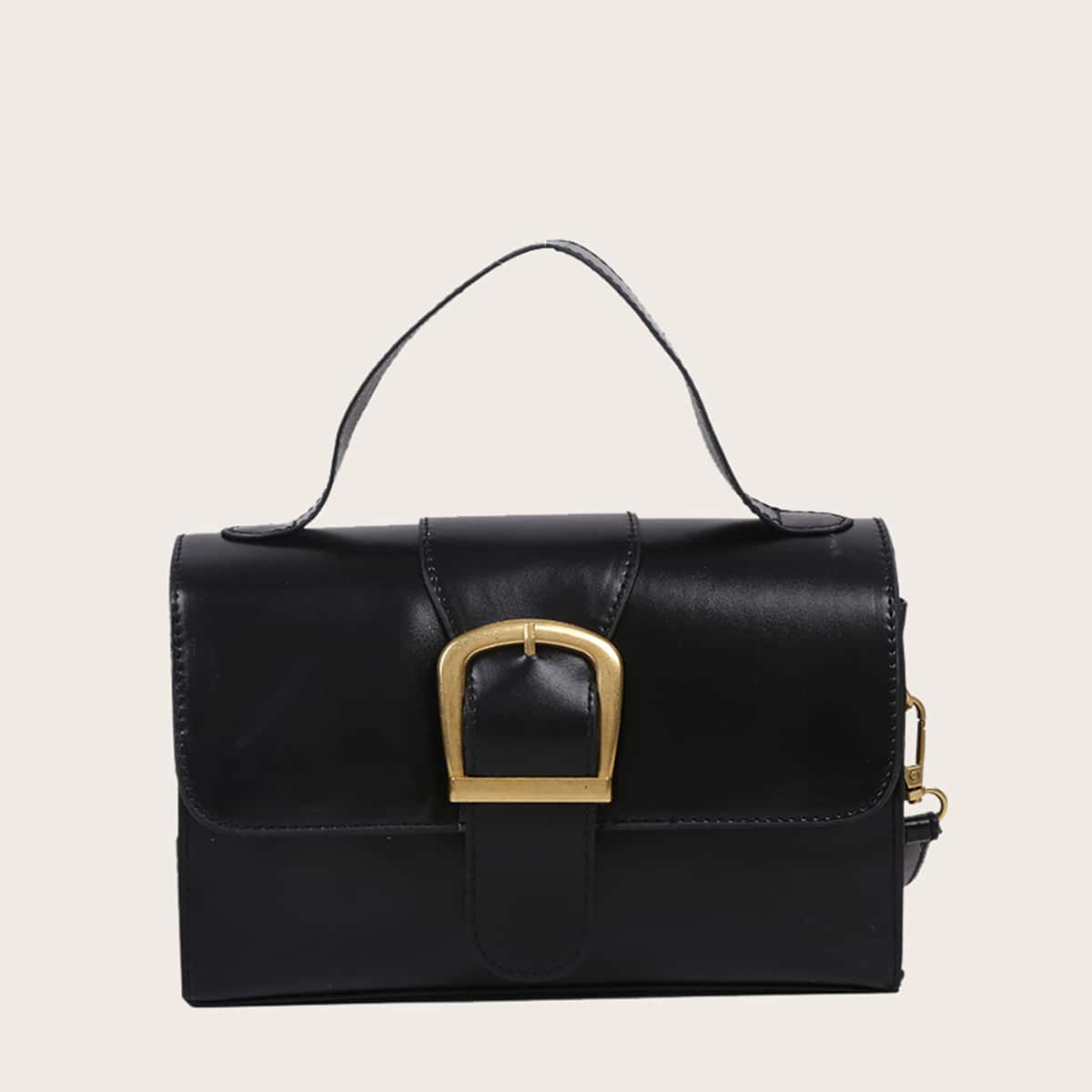 

Solid Buckle Satchel Bag, Black