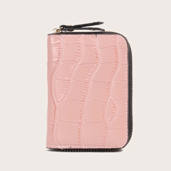 

Croc Embossed Zip Around Small Wallet, Pink