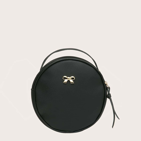 

Metal Bow Decor Circle Bag, Black
