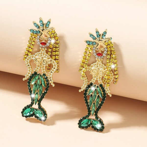 

Rhinestone Mermaid Design Earrings, Green