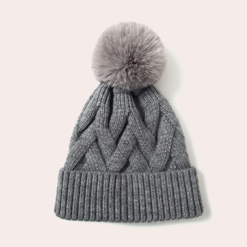 

Pom Pom Knit Beanie, Grey