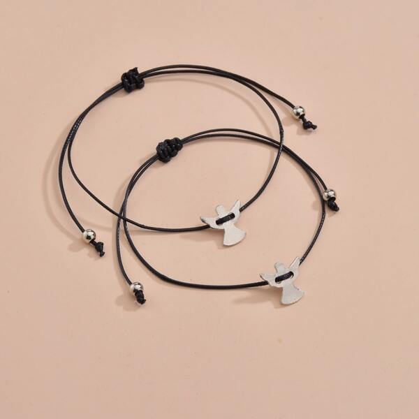 

2pcs Bead Decor String Bracelet, Multicolor