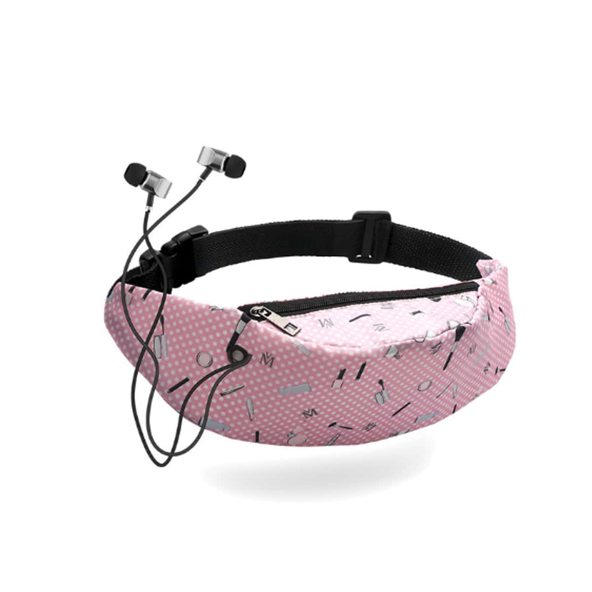 

Polka Dot & Cosmetic Fanny Pack With Headphone Plug, Pink