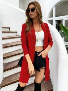 AAmilife Open Front Pocket Patched Cardigan - Red - View 3