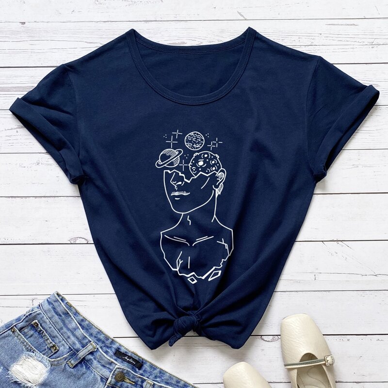 

Figure And Planet Print Tee, Navy blue