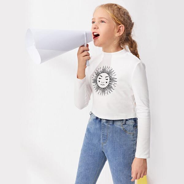 

Girls Mock-neck Graphic Tee, White