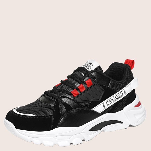 

Men Letter Graphic Mesh Panel Sneakers, Black