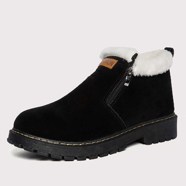 

Men Letter Patch Plush Inside Snow Boots, Black