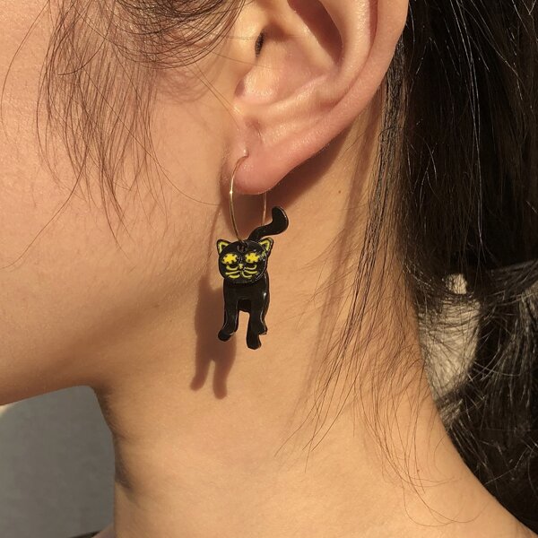 

Cat Decor Earrings, Black