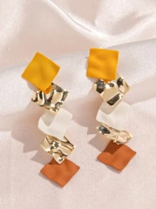 Pendientes con cuadro de color combinado - Multicolor - Ver 1