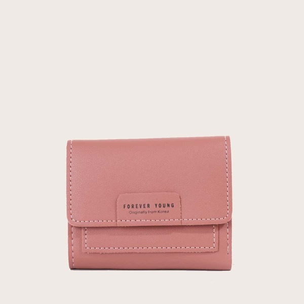 

Letter Graphic Fold Over Small Wallet, Dusty pink