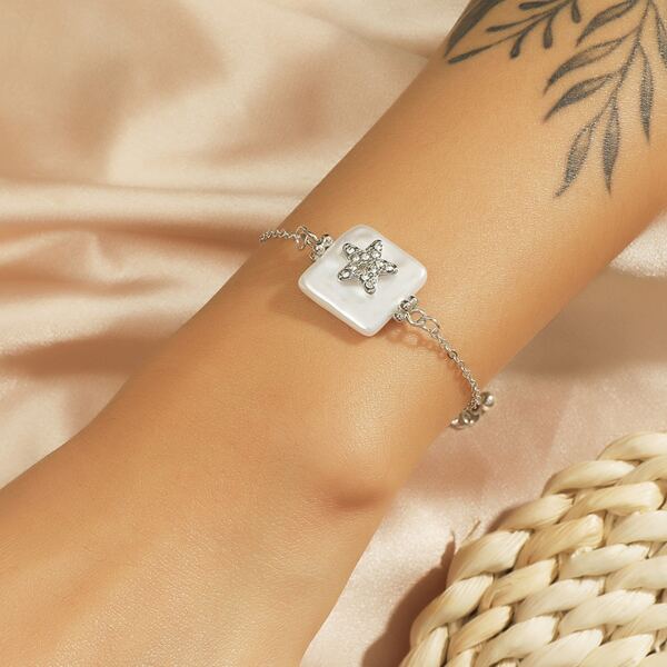 

Star Faux Pearl Decor Bracelet, Silver