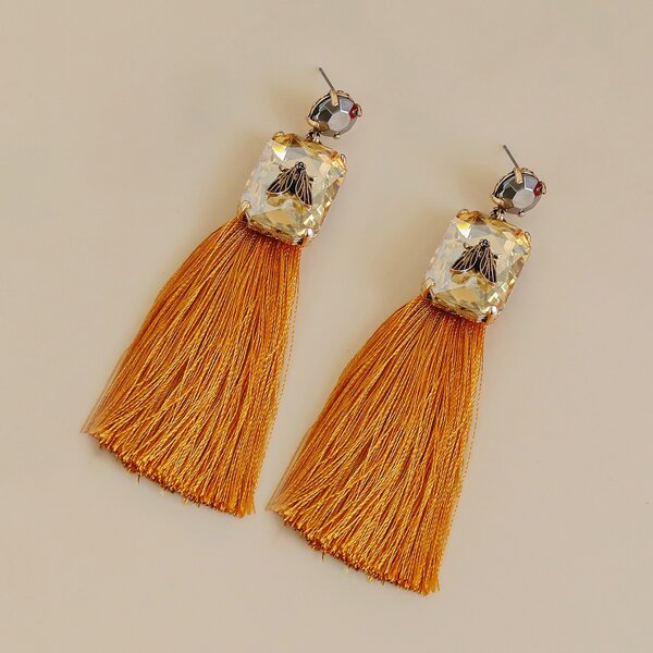 

Tassel Decor Drop Earrings, Gold