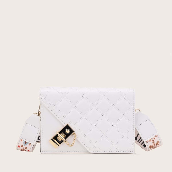 

Asymmetrical Quilted Crossbody Bag, White