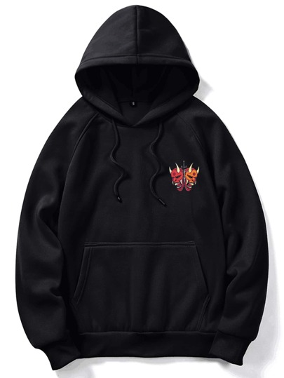 Anime Guys Demon Graphic Drawstring Hoodie